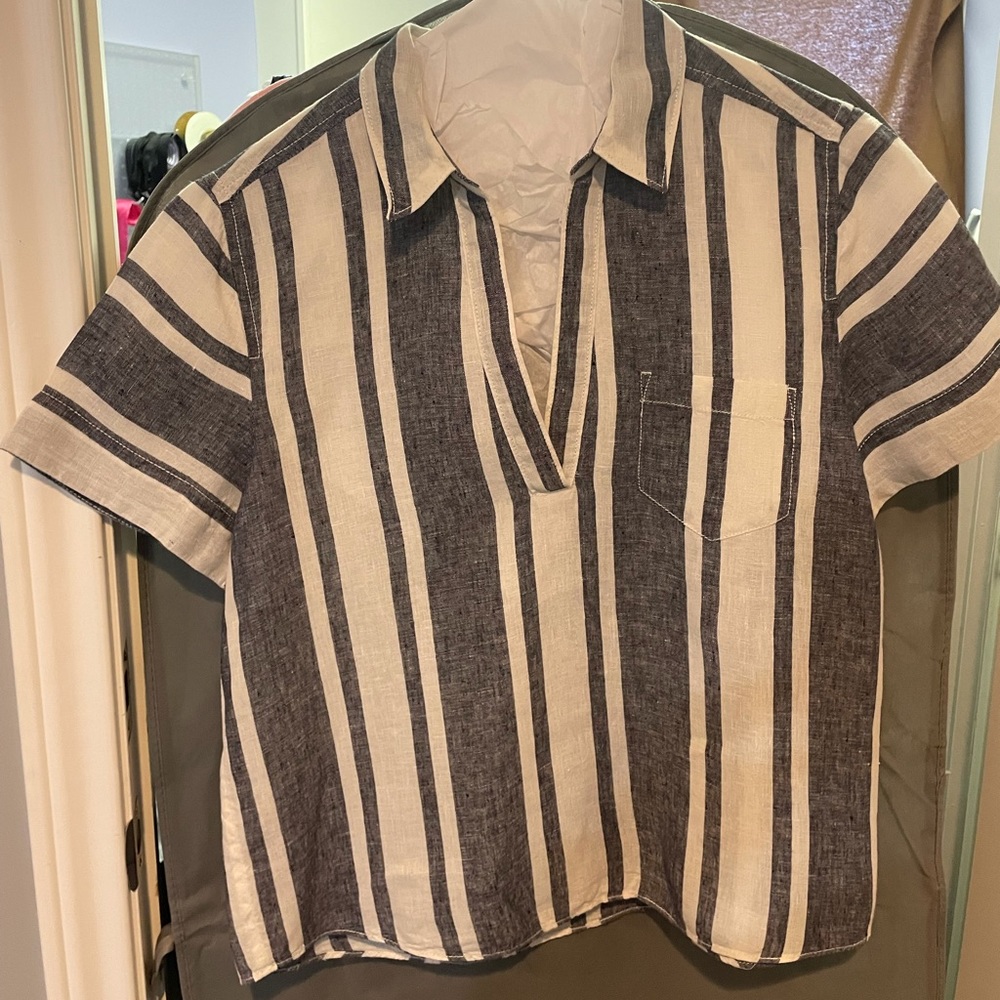 J. Crew Striped Linen Top